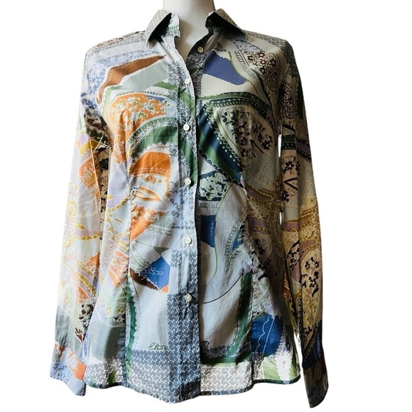 ETRO WOMEN’S GORGEOUS BUTTON DOWN BLOUSE SIZE 46 LIGHTWEIGHT COTTON ABSTRACT - Picture 1 of 12